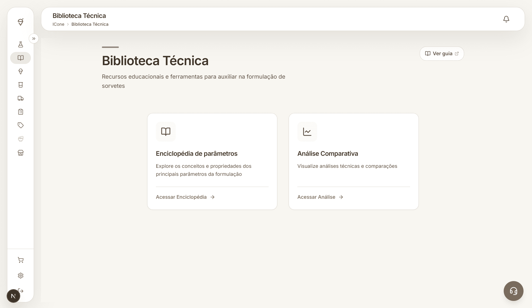Tela completa da Biblioteca Técnica da ICone.